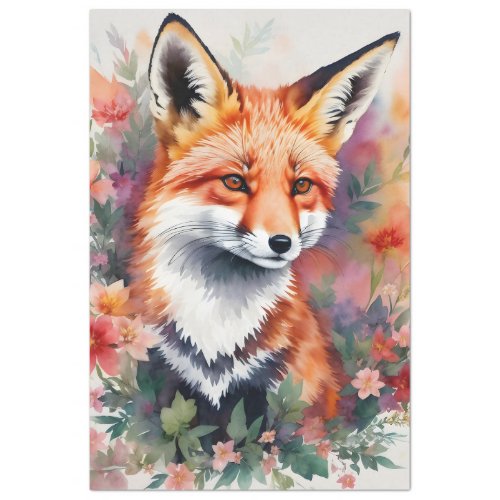 Red Fox Portrait Floral Art Tissue Paper