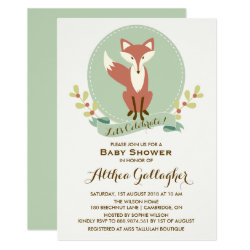Red Fox Portrait Floral Baby Shower Invitation