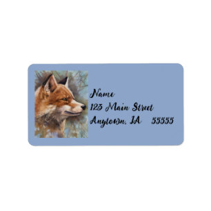 Red Fox Profile Portrait Watercolor Background Art Label