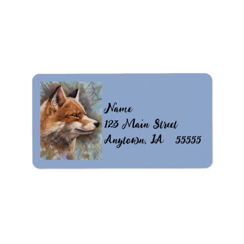 Red Fox Profile Portrait Watercolor Background Art Label