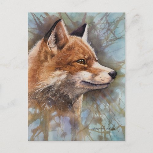 Red Fox Profile Portrait Watercolor Background Art Postcard