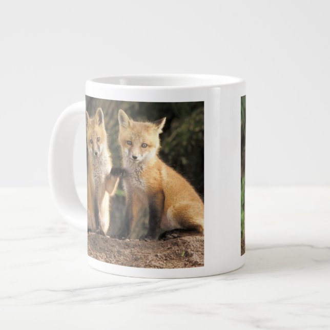 Red Fox pup in front of den Vulpes vulpes) Large Coffee Mug (Front Left)