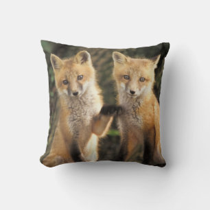 Red Fox pup in front of den Vulpes vulpes) Throw Pillow
