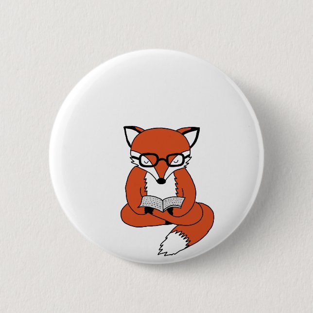 Red fox reading book button (Front)