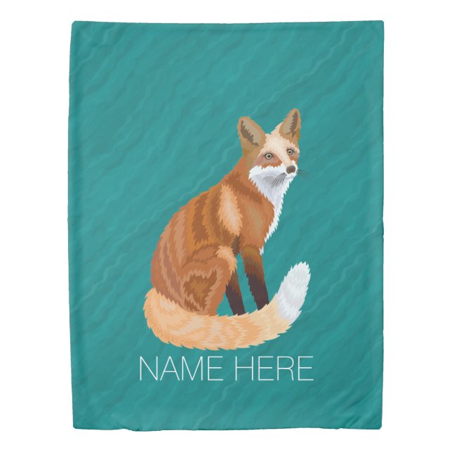 Red Fox Retro Style Teal Pattern Bedroom Decor Duvet Cover (Front)