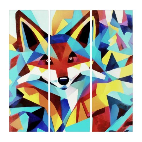 Red Fox Running Through Water Geometric Art Style