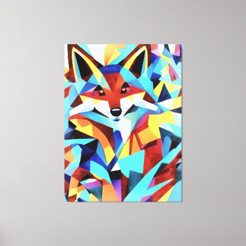Red Fox Running Through Water Geometric Art Style Canvas Print