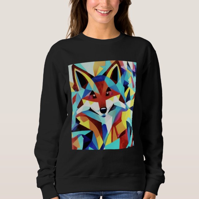 Red Fox Running Through Water Geometric Style Sweatshirt (Front)