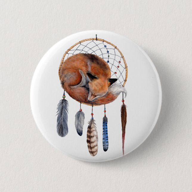 Red Fox Sleeping on Dreamcatcher Button (Front)