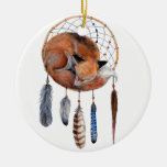 Red Fox Sleeping On Dreamcatcher Ceramic Ornament at Zazzle