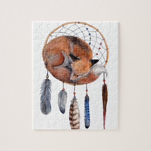 Red Fox Sleeping on Dreamcatcher Jigsaw Puzzle (Vertical)