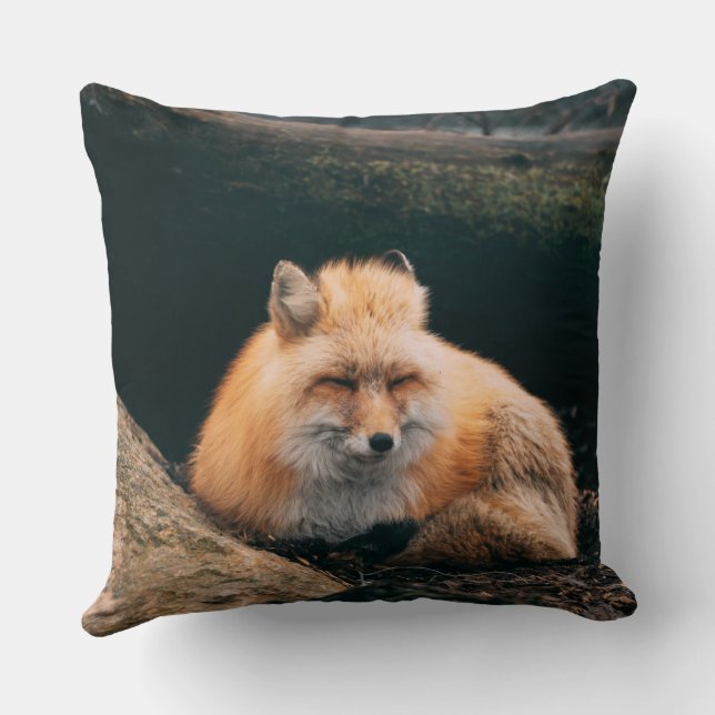 Red Fox Sleeping Throw Pillow (Back)