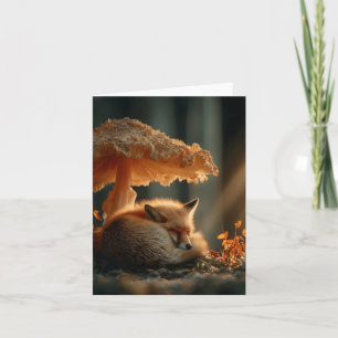 Red Fox Sleeping Under Giant Mushroom Holiday Card