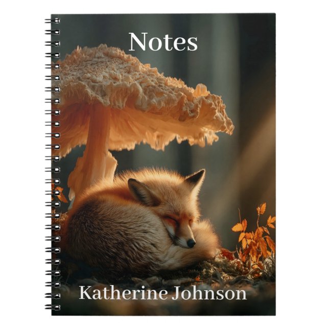 Red Fox Sleeping Under Giant Mushroom Notebook (Front)
