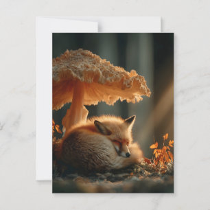 Red Fox Sleeping Under Giant Mushroom Postcard