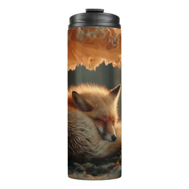 Red Fox Sleeping Under Giant Mushroom Thermal Tumbler (Front)