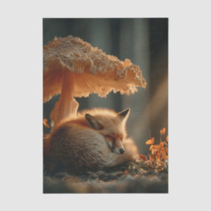 Red Fox Sleeping Under Giant Mushroom Tissue Paper