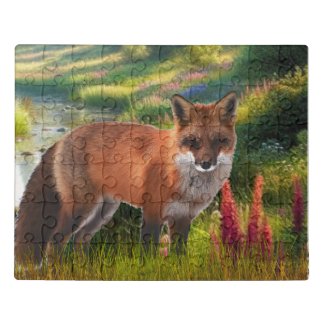 Red Fox Standing in Wildflowers 
