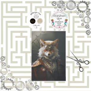 Red Fox Steampunk Style Decoupage Tissue Paper