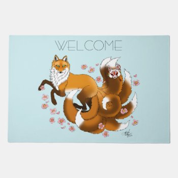 Red Fox Tails Kitsune Kasai Doormat by tigressdragon at Zazzle