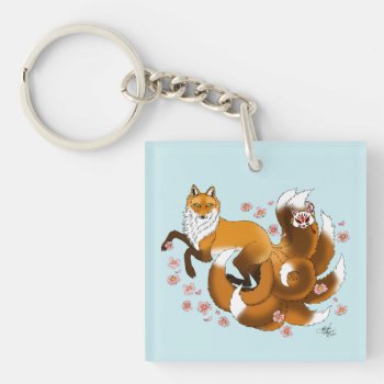 Red Fox Tails Kitsune Kasai Keychain by tigressdragon at Zazzle