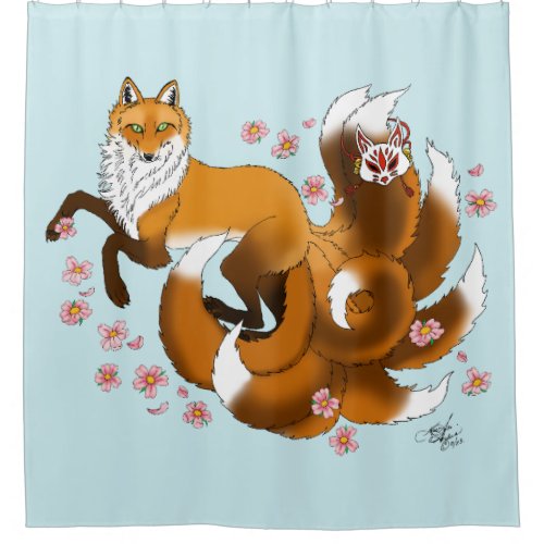 Red Fox Tails Kitsune Kasai Shower Curtain