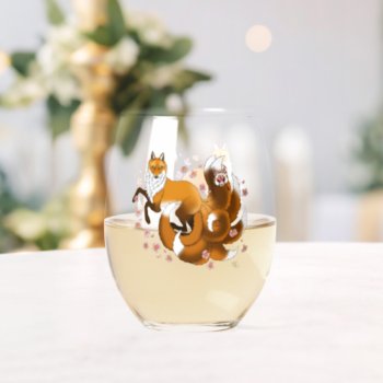Red Fox Tails Kitsune Kasai Stemless Wine Glass by tigressdragon at Zazzle