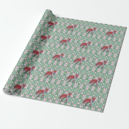 red fox thistle art nouveau wrapping paper