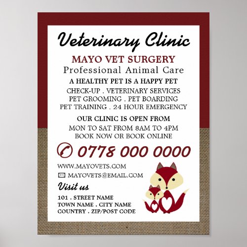 Red Fox Veterinarian Veterinary Service Poster