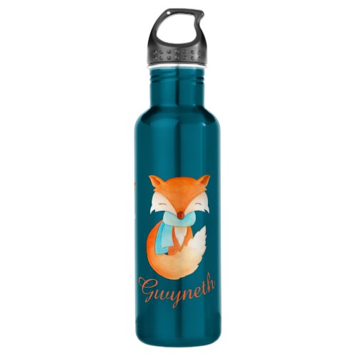 Red fox watercolor art named drinks bottle