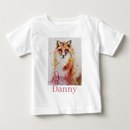 Red Fox Watercolor First Birthday Baby Boys Baby T Baby T_Shirt
