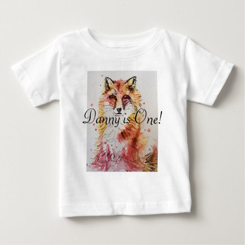 Red Fox Watercolor First Birthday Baby Boys Baby T_Shirt