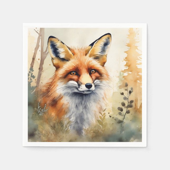 Red Fox Watercolor Napkins (Front)