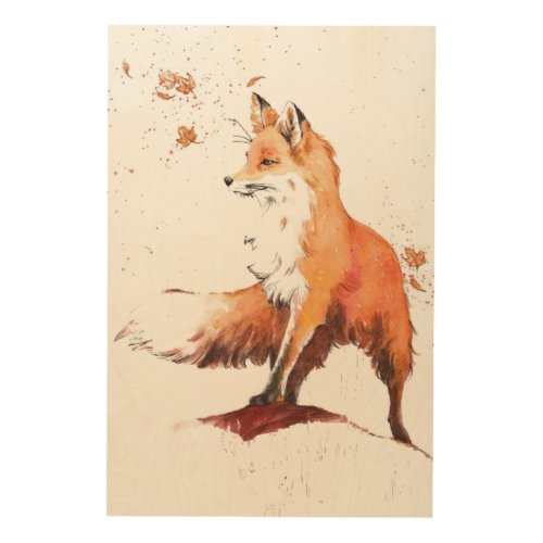 Red Fox Watercolor Painting Wood Wall Art