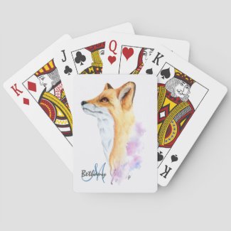 Red Fox Watercolor Personalized Playing Cards