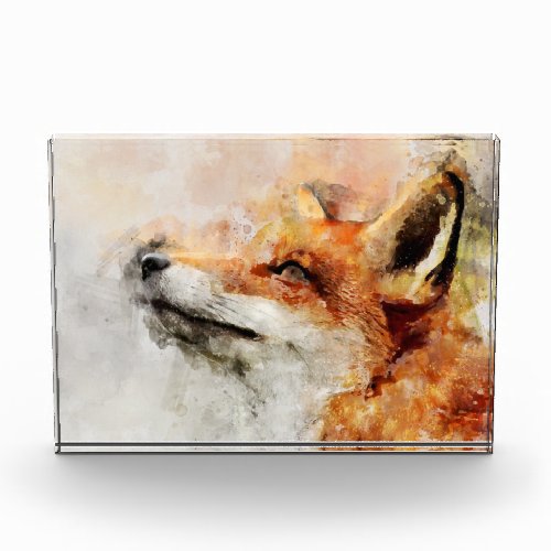 Red Fox Watercolor Portrait 01 Photo Block