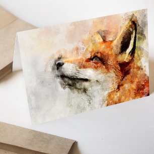 Red Fox Watercolor Portrait 01 Thank You Card