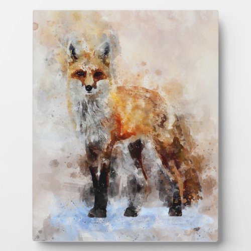Red Fox Watercolor Portrait 02 Plaque