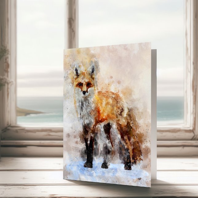 Red Fox Watercolor Portrait 02 Thank You Card (Creator Uploaded)