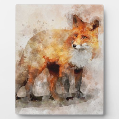 Red Fox Watercolor Portrait 04 Plaque