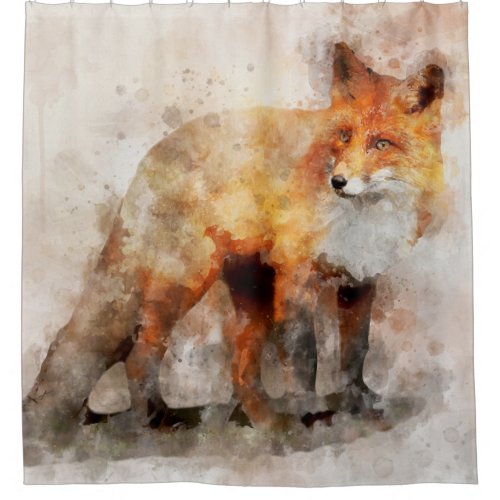 Red Fox Watercolor Portrait 04 Shower Curtain