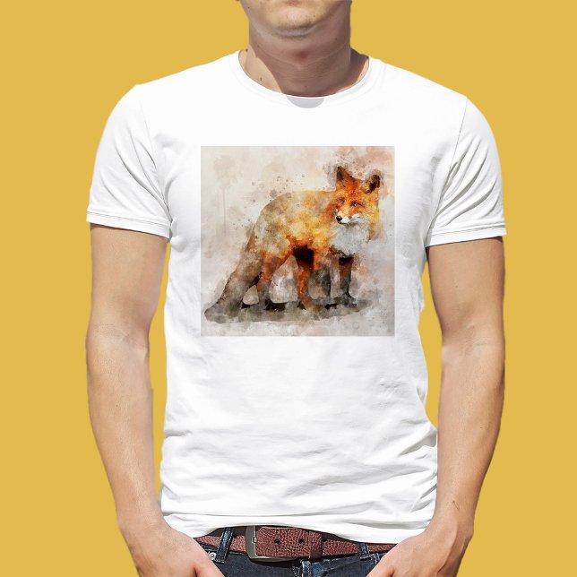 Red Fox Watercolor Portrait 04 T-Shirt (Red Fox Watercolor Portrait 04. Men Basic White T-Shirt)
