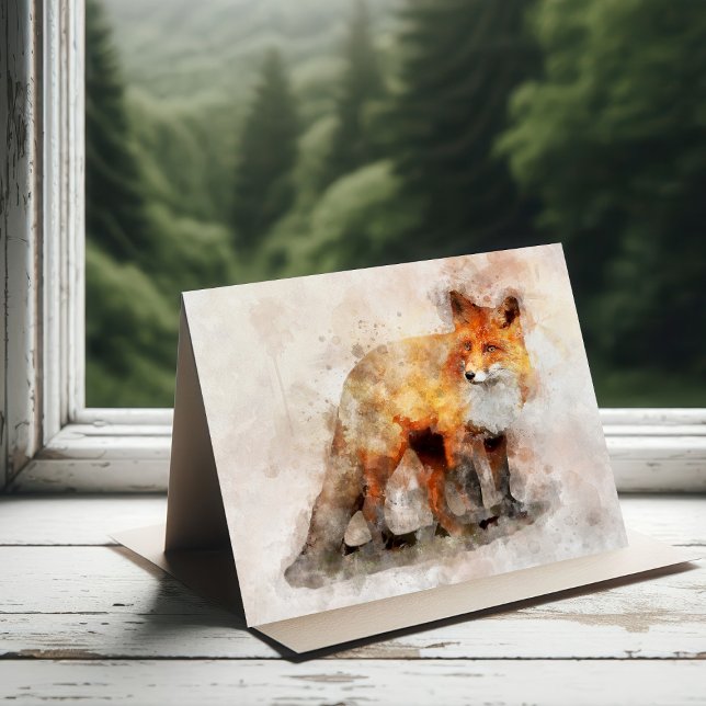 Red Fox Watercolor Portrait 04 Thank You Card (Creator Uploaded)