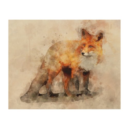 Red Fox Watercolor Portrait 04 Wood Wall Art