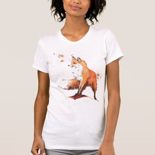 Red Fox Watercolor T_Shirt