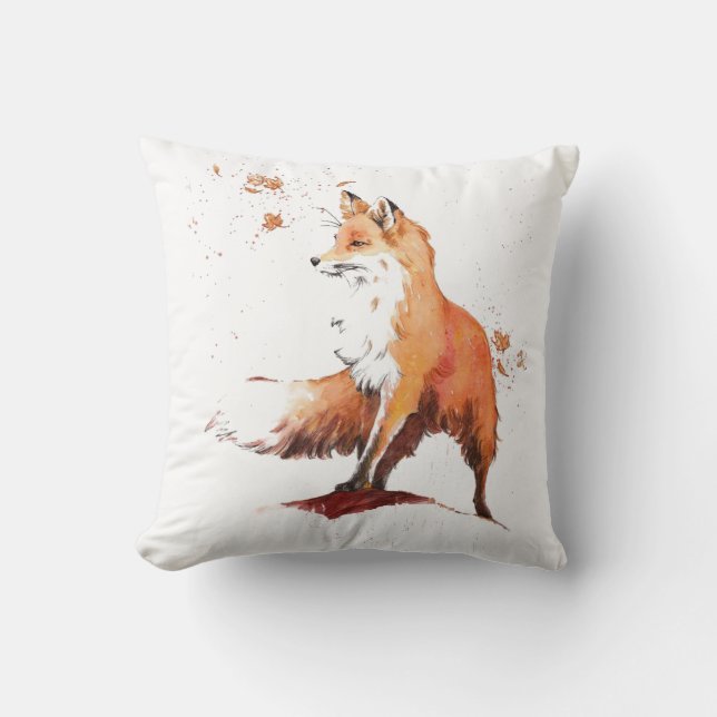 Red Fox Watercolor Throw Pillow (Front)