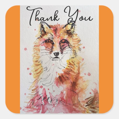 Red Fox Watercolour Birthday Party Paper Plate Square Sticker