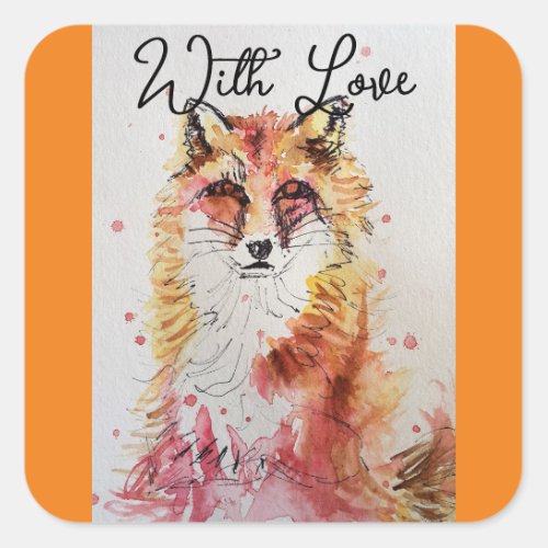 Red Fox Watercolour Birthday Party Paper Plate Square Sticker