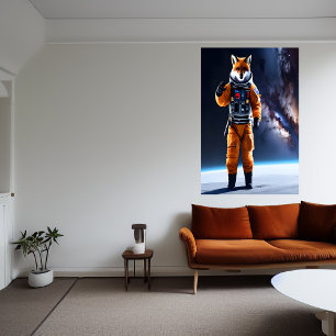 Red fox wearing a cool space suit   AI Art  Poster