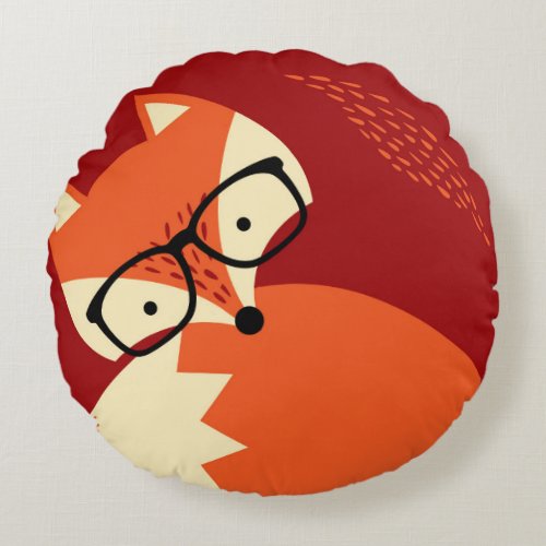 Red Fox Wearing Glasses Cartoon Round Pillow
